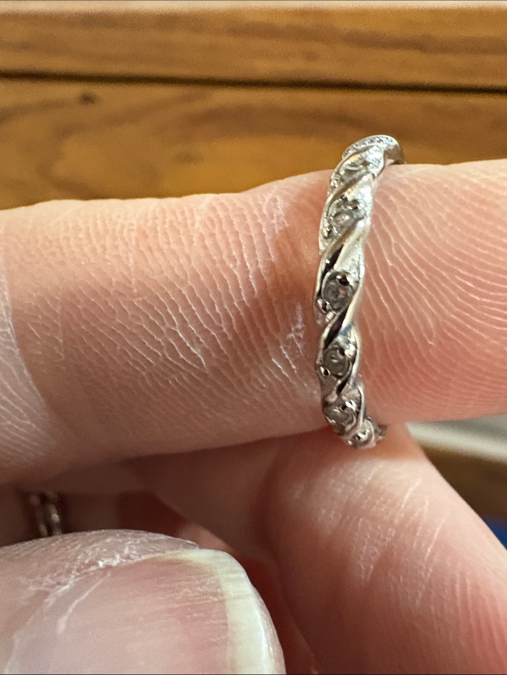 Sterling Silver Twisted Band Ring with Clear Stones - Silver